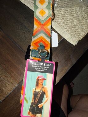 Nicole Lee Orange, Green & Cream Woven Multi-Use Phone Strap
